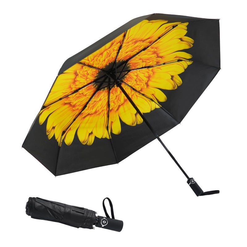 SY COMPACT Travel Umbrella Windproof Factory outlet Compact Automatic Umbrellas for Rain Compact Small UV Sun Protection Umbrella Durable Waterproof Lightweight Rust Resistant-Fits Backpack Car Purse (Yellow Flower) - Image 1